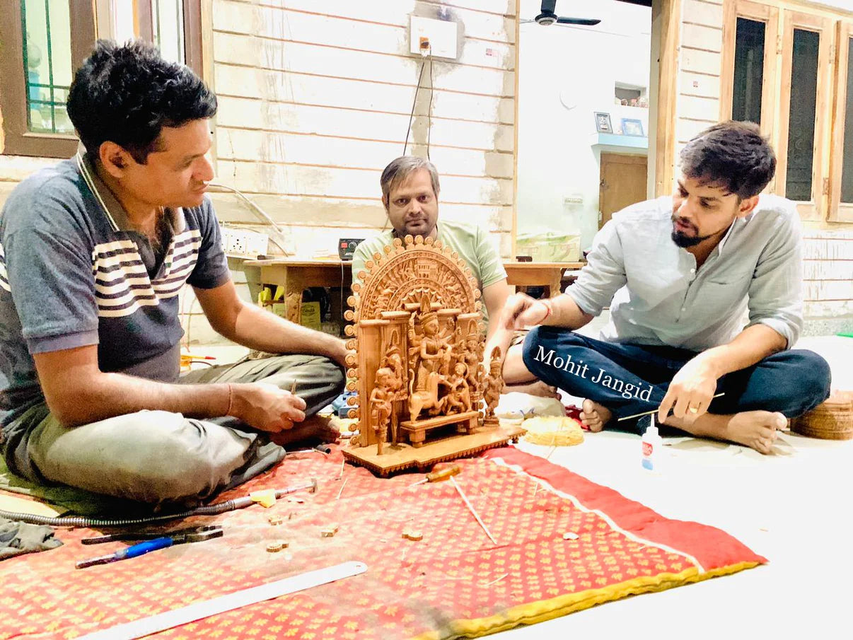 Large Sandalwood "Shrine of Goddess Durga" Mahishasuramardini