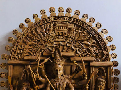 Large Sandalwood "Shrine of Goddess Durga" Mahishasuramardini