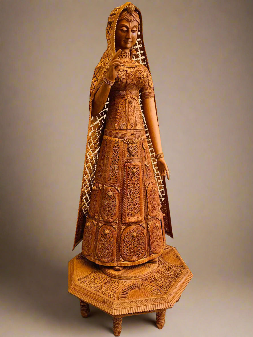 Sandalwood fine Carved Art Piece Rajasthani Lady