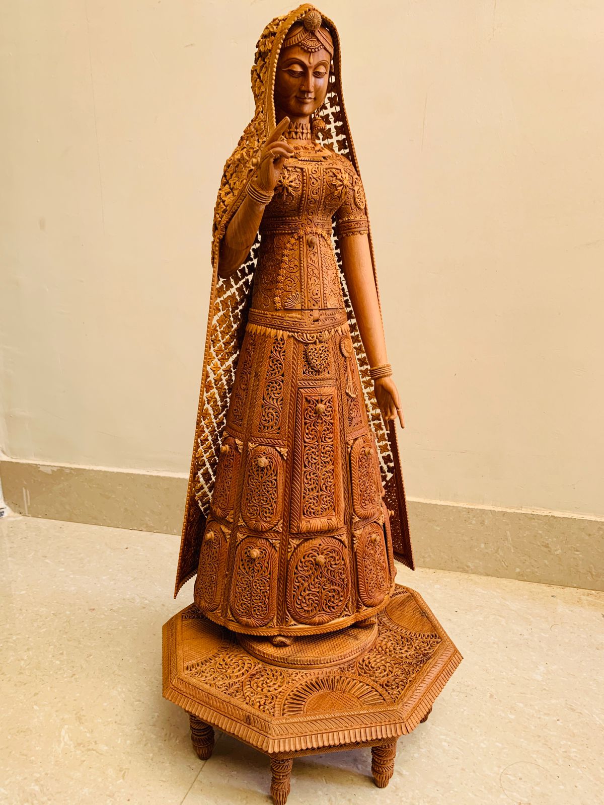 Sandalwood fine Carved Art Piece Rajasthani Lady
