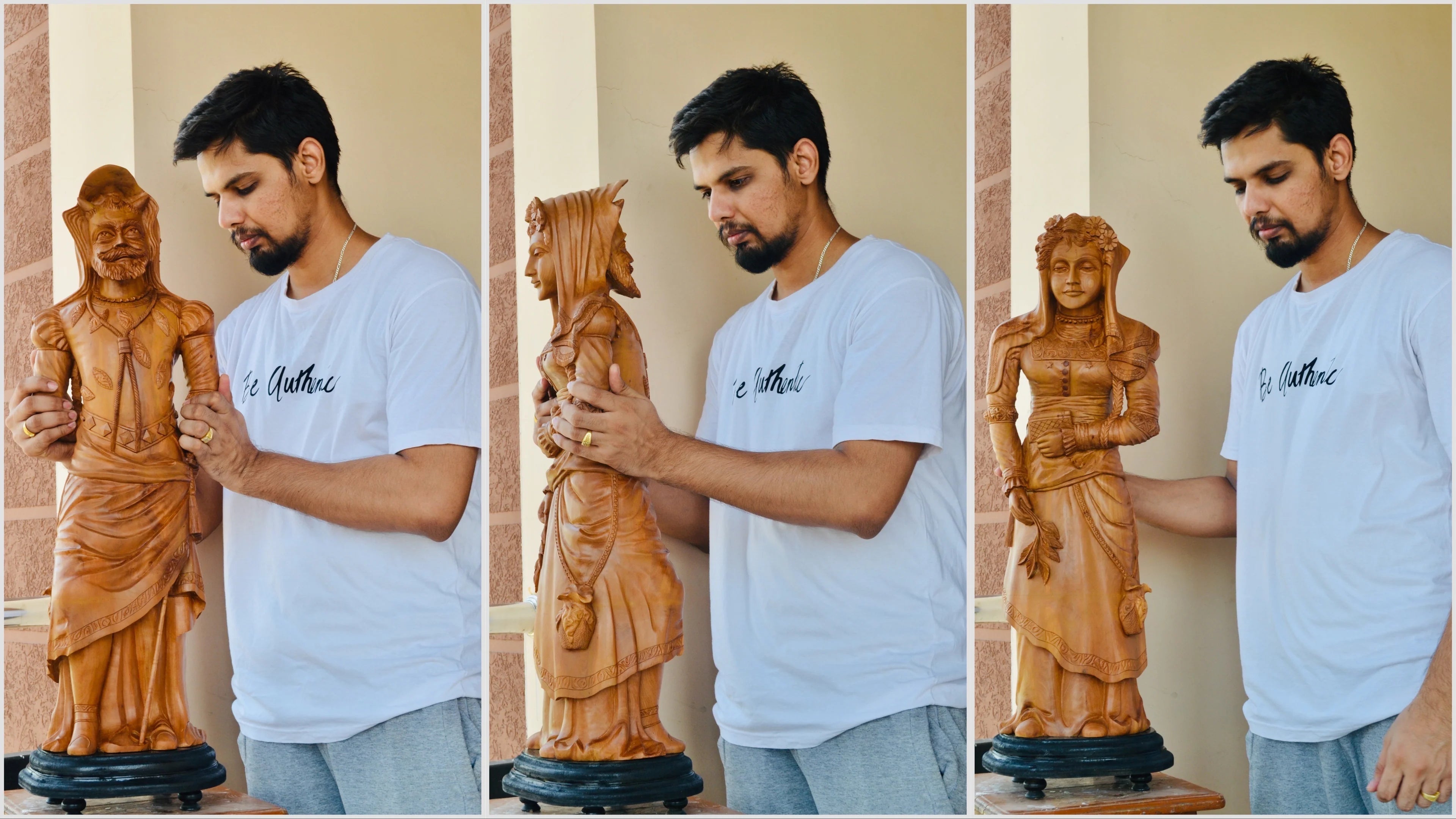 The Sandalwood Carved Double Statue of Mephistopheles & Margaretta