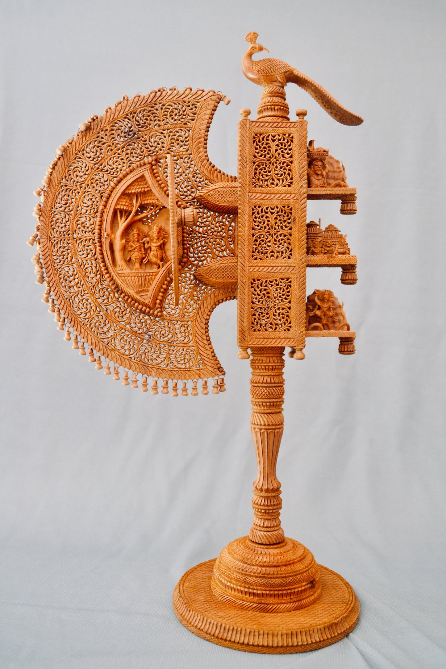 Sandalwood Krishna Pankhi by Jangid Family - 3 Opening Windows