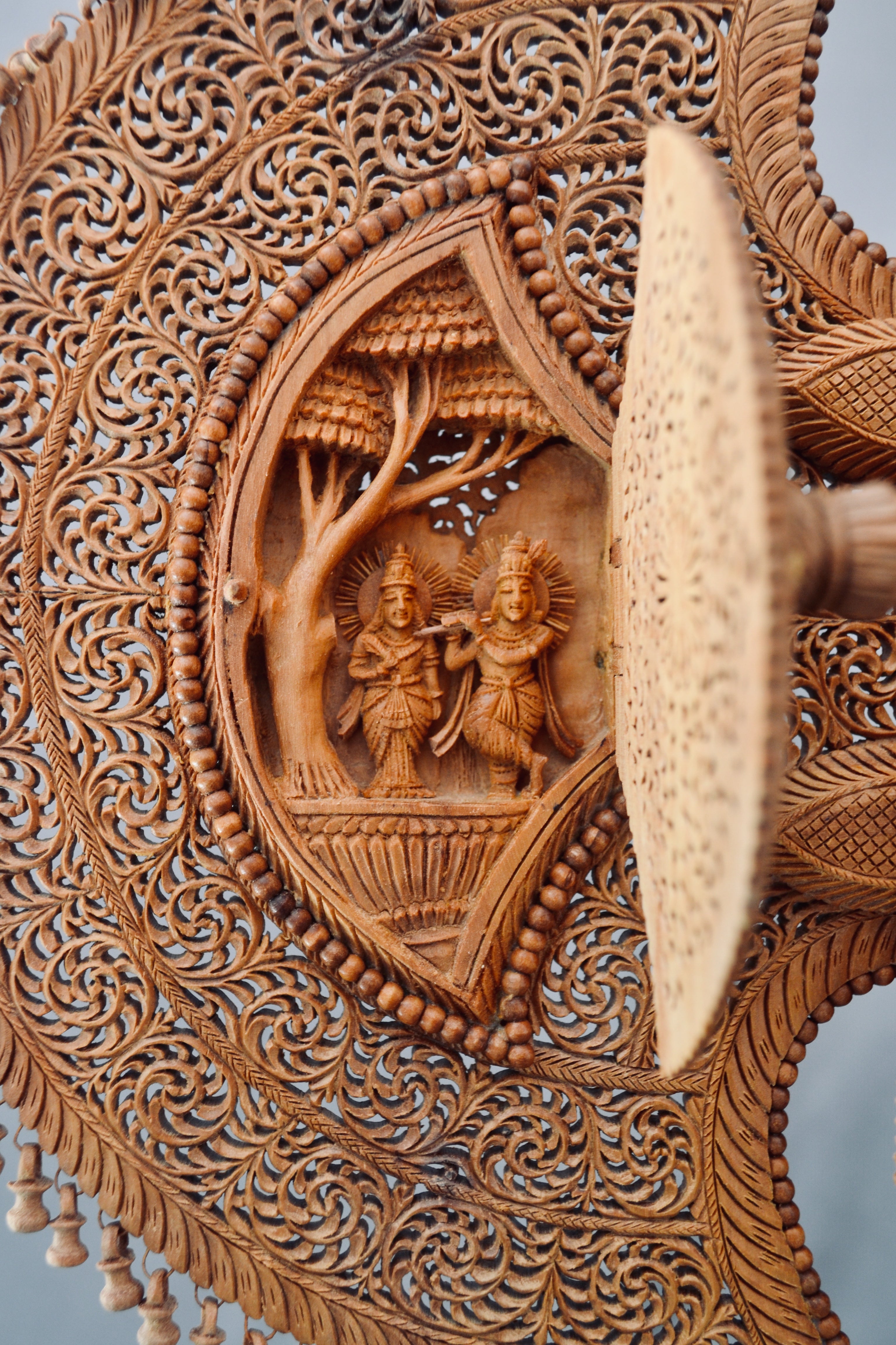 Sandalwood Krishna Pankhi by Jangid Family - 3 Opening Windows