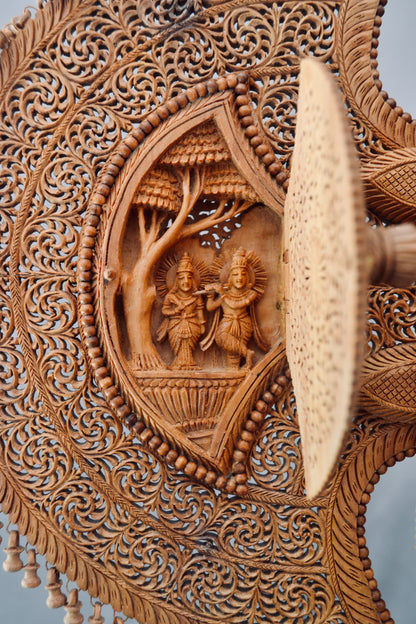 Sandalwood Krishna Pankhi by Jangid Family - 3 Opening Windows