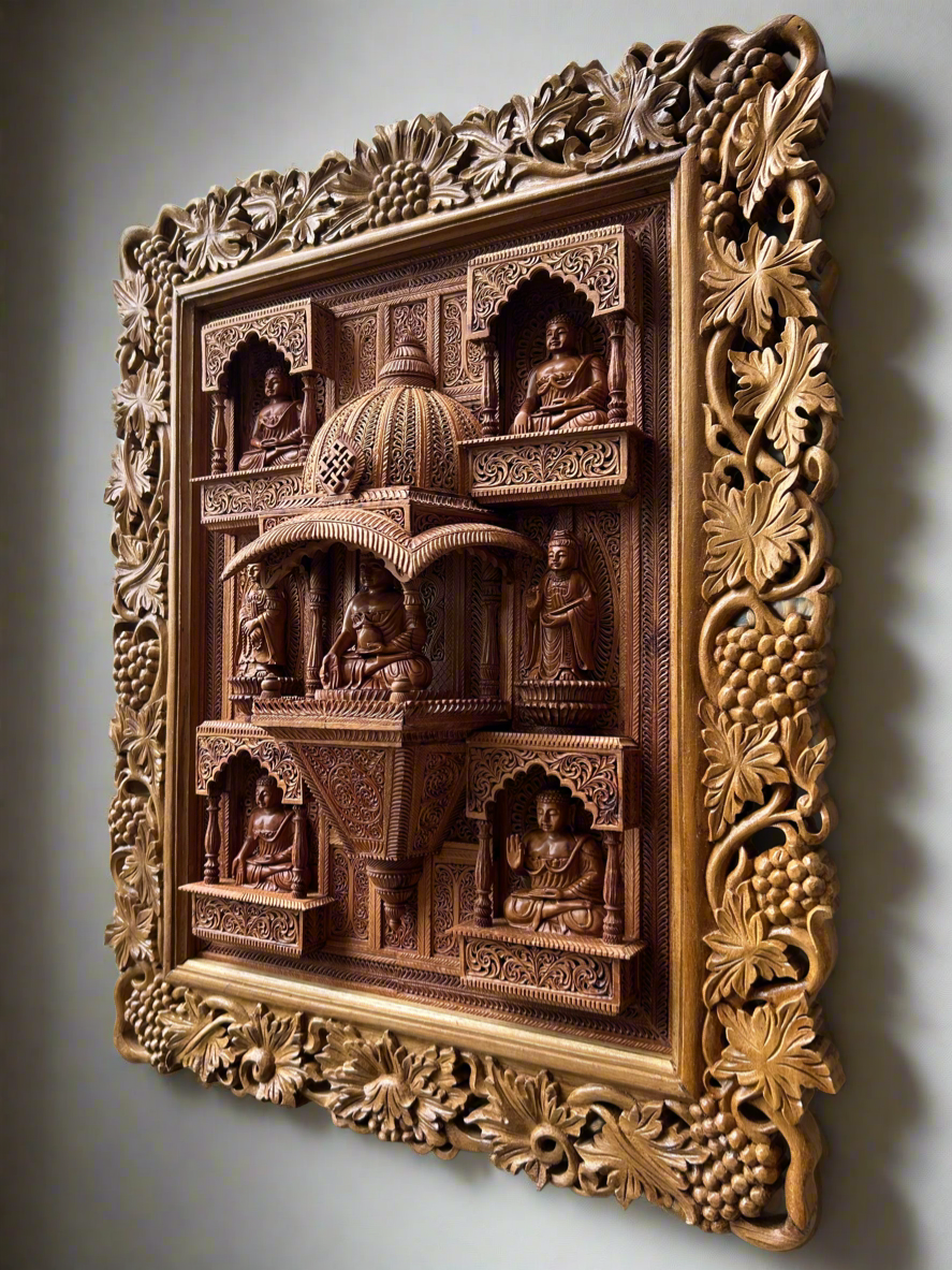 Sandalwood Carved BUDDHA Wall Hanging JHAROKHA Decorative Piece