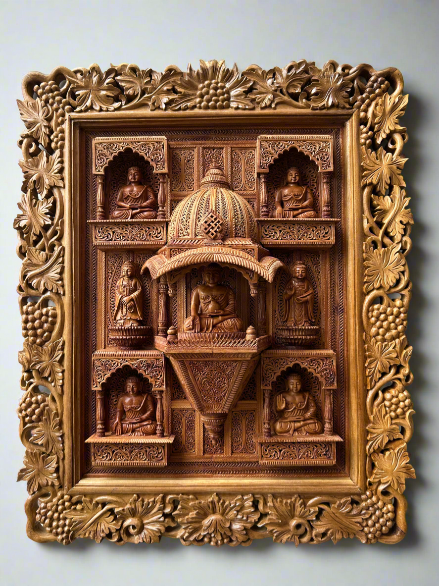 Sandalwood Carved BUDDHA Wall Hanging JHAROKHA Decorative Piece