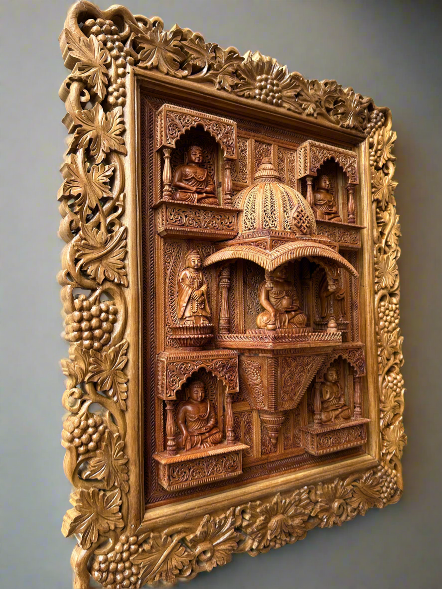 Sandalwood Carved BUDDHA Wall Hanging JHAROKHA Decorative Piece