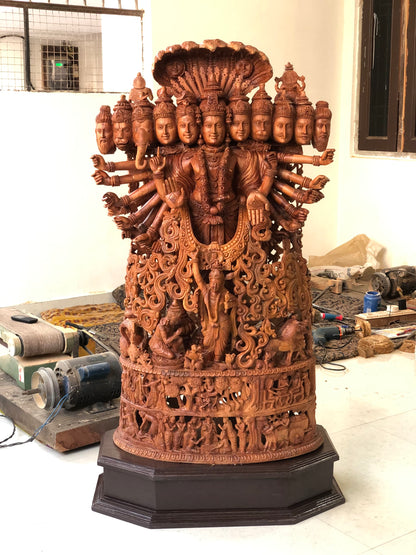 Sandalwood Fine Carved Viswaroopam With Mahabharata Story Sculpture