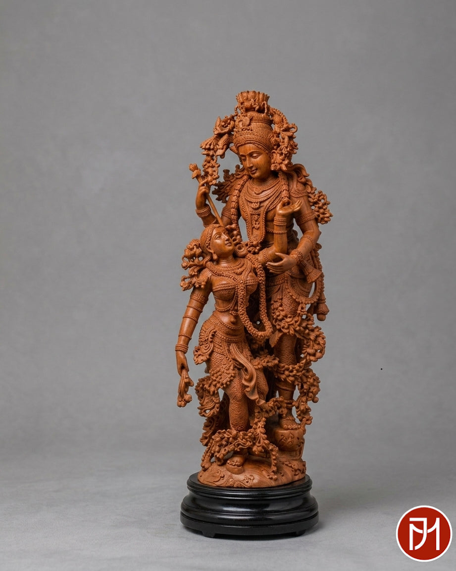 24-inch sandalwood sculpture of Radha Krishna