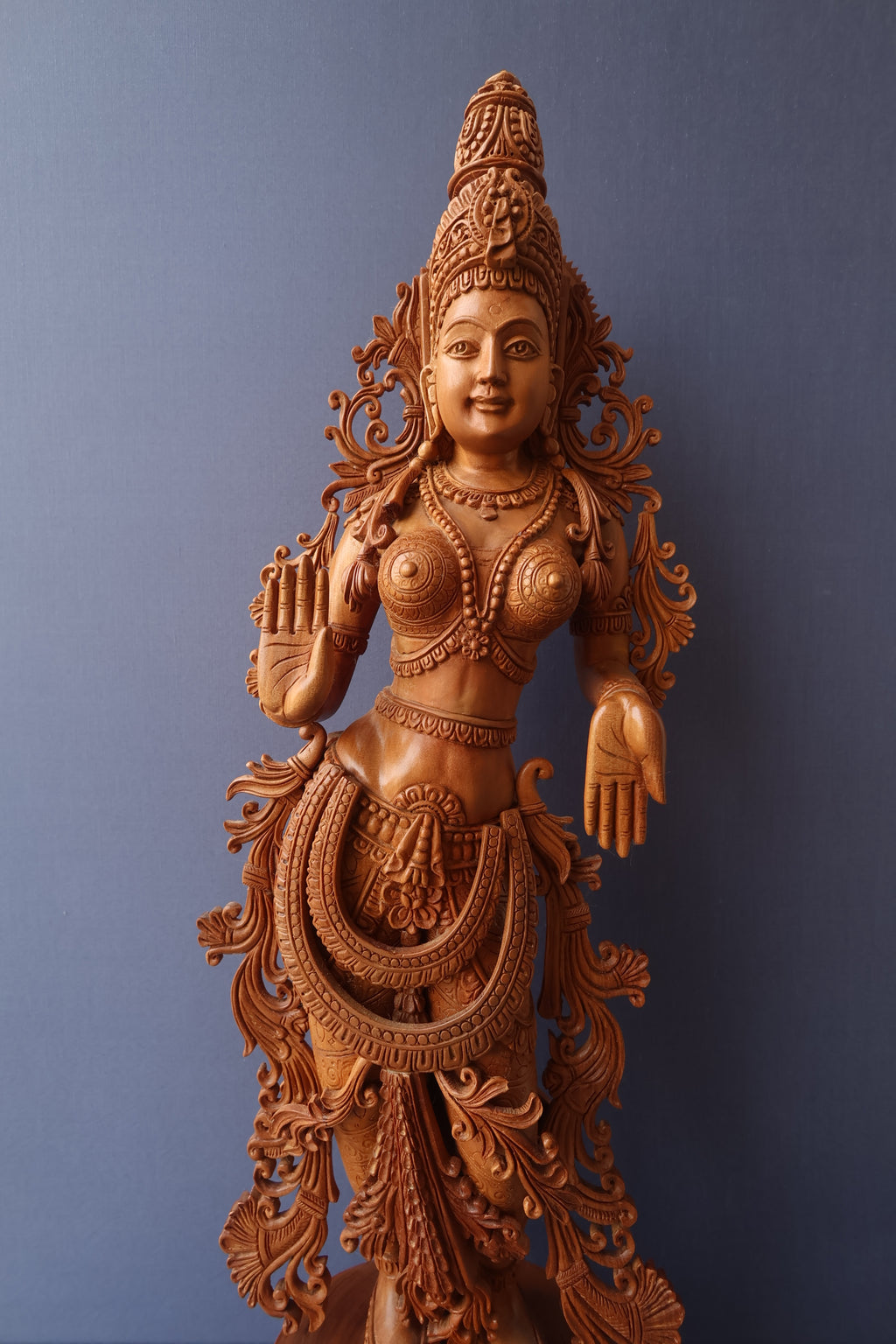 Unique Sandalwood Carved Hindu Goddess Laxmi Idol