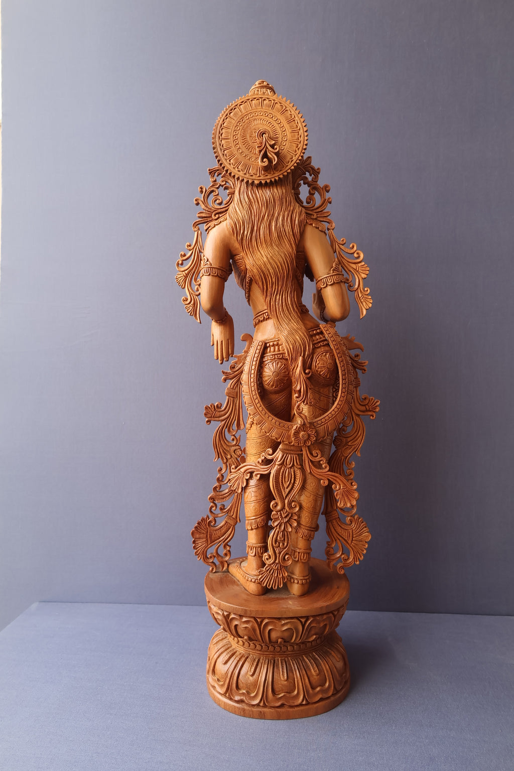Unique Sandalwood Carved Hindu Goddess Laxmi Idol