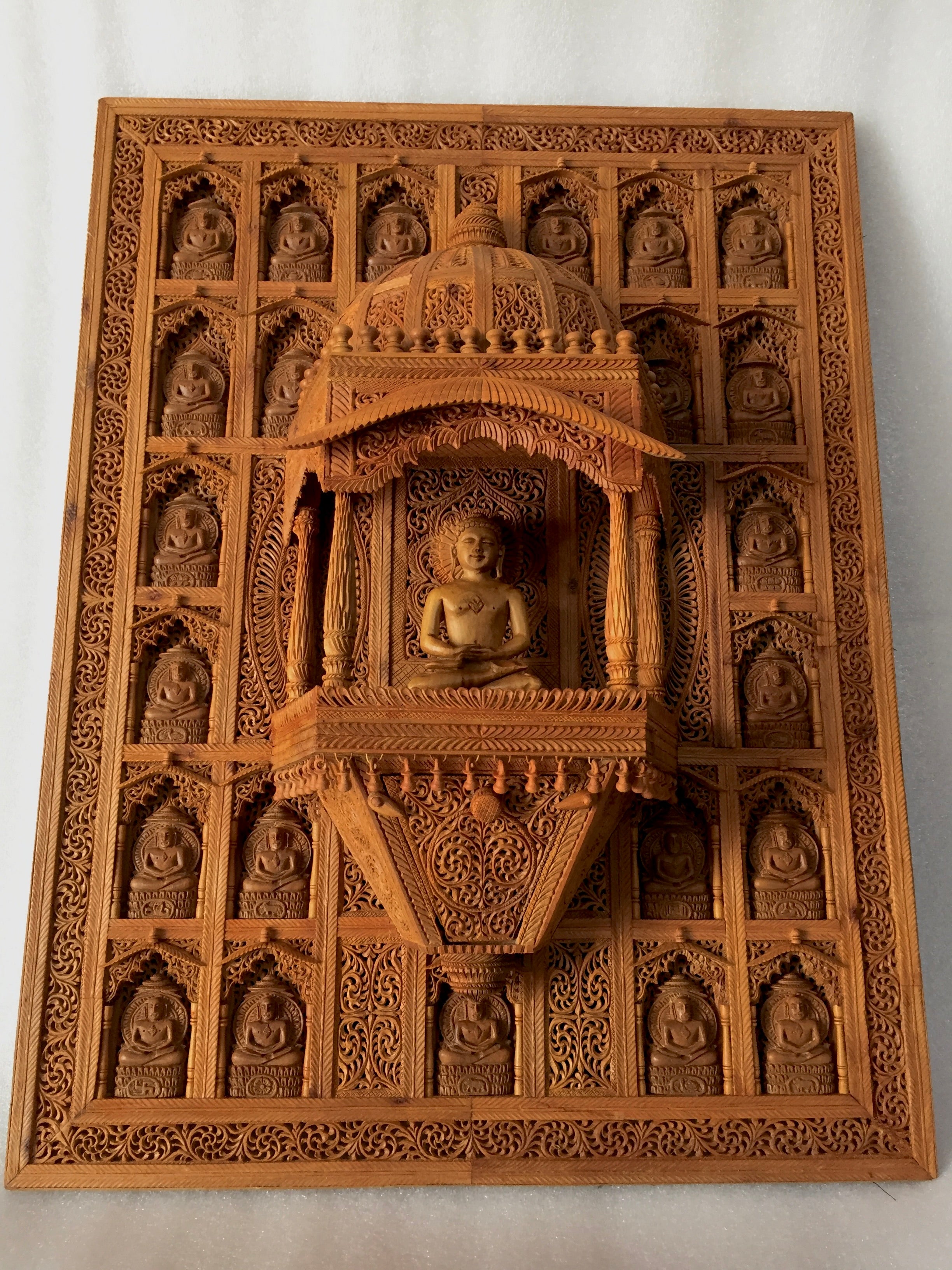 Sandalwood Carved Wall Hanging Jharokha of 24th Tirthankara of Jainism