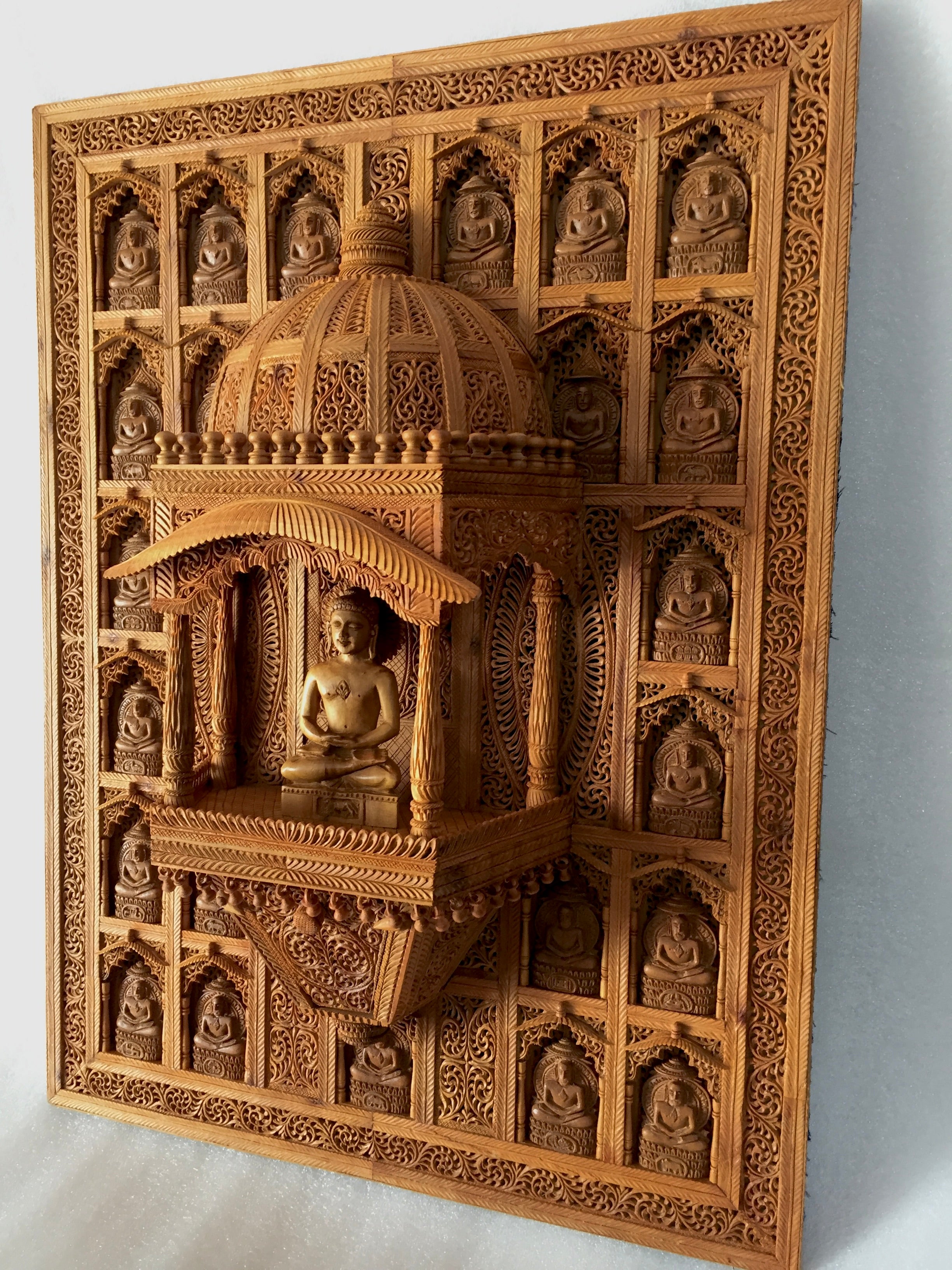 Sandalwood Carved Wall Hanging Jharokha of 24th Tirthankara of Jainism