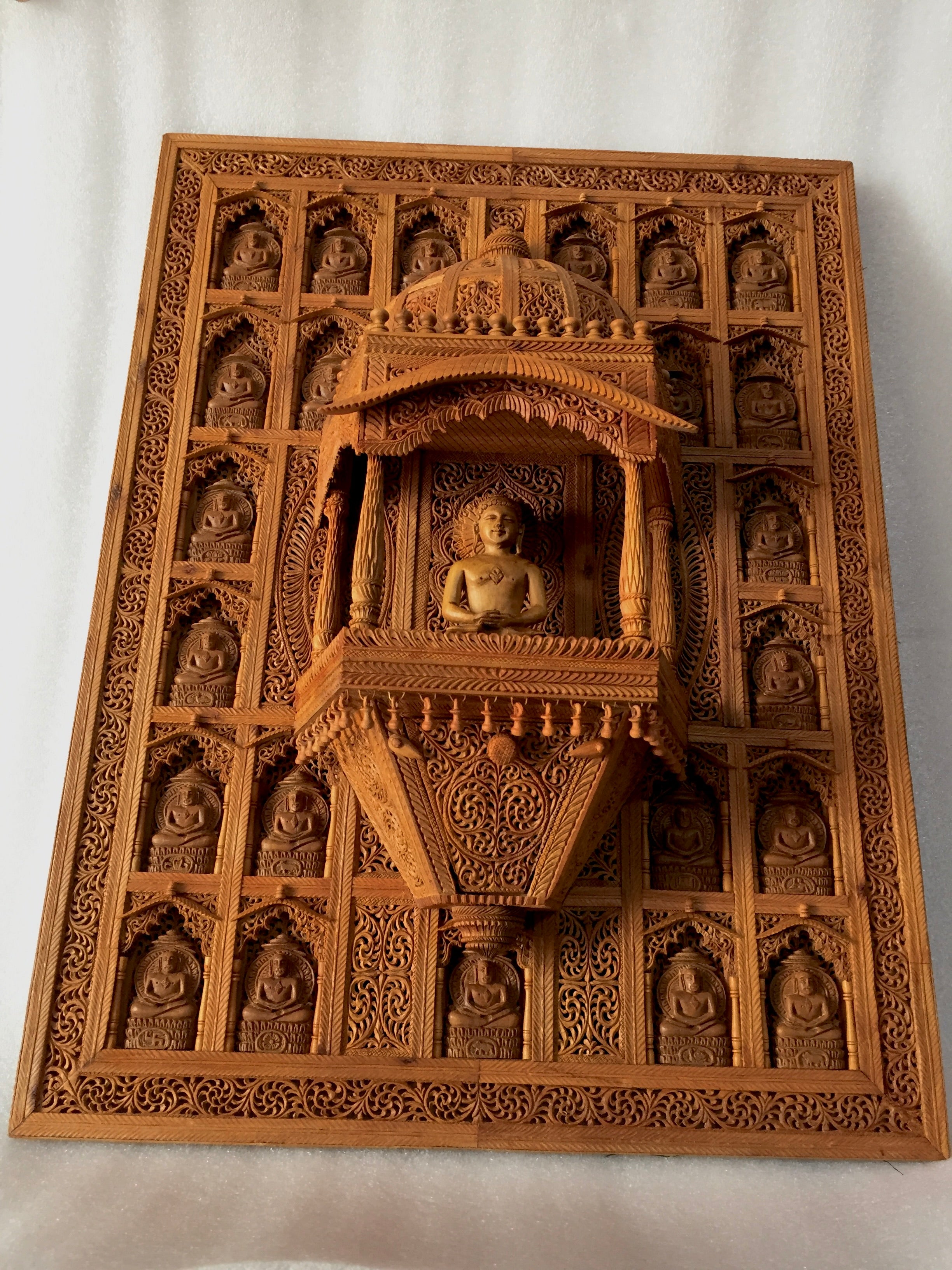Sandalwood Carved Wall Hanging Jharokha of 24th Tirthankara of Jainism