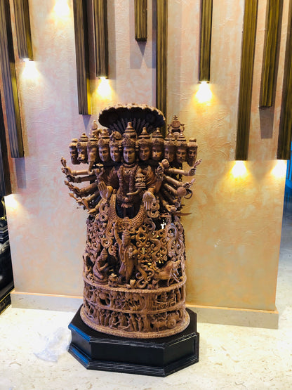 Sandalwood Fine Carved Viswaroopam With Mahabharata Story Sculpture