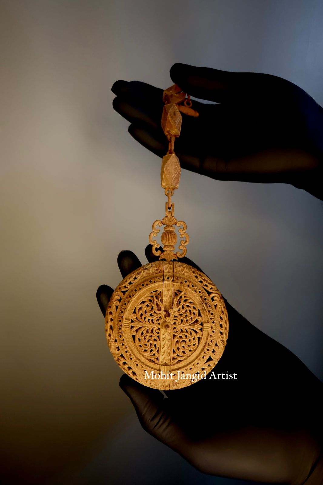 Sandalwood Carved Opening Pocket Watch Collective Piece