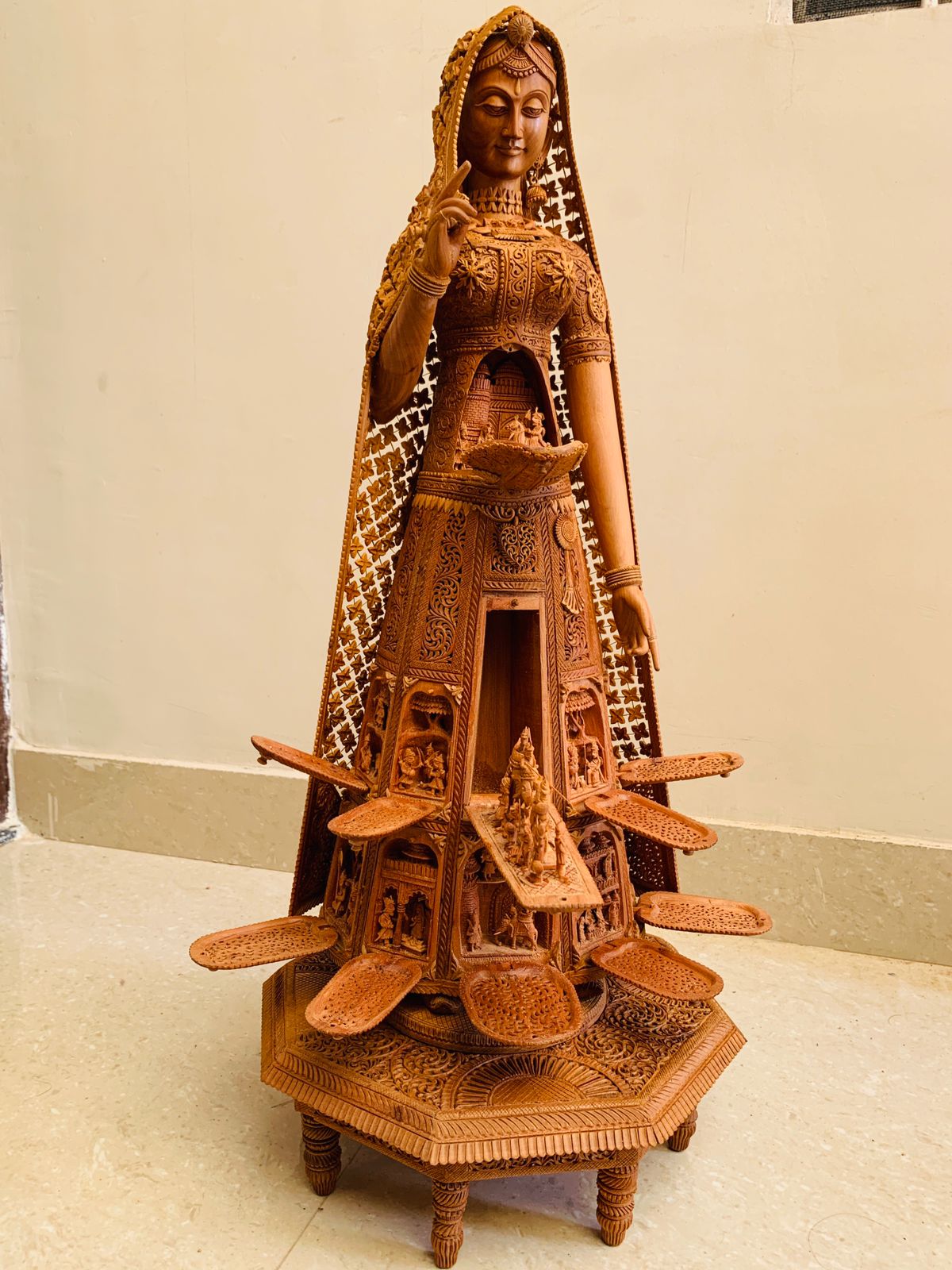 Sandalwood fine Carved Art Piece Rajasthani Lady