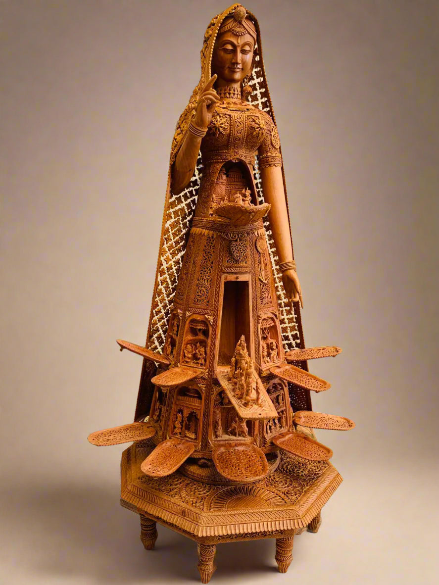 Sandalwood fine Carved Art Piece Rajasthani Lady