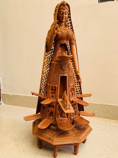 Sandalwood fine Carved Art Piece Rajasthani Lady