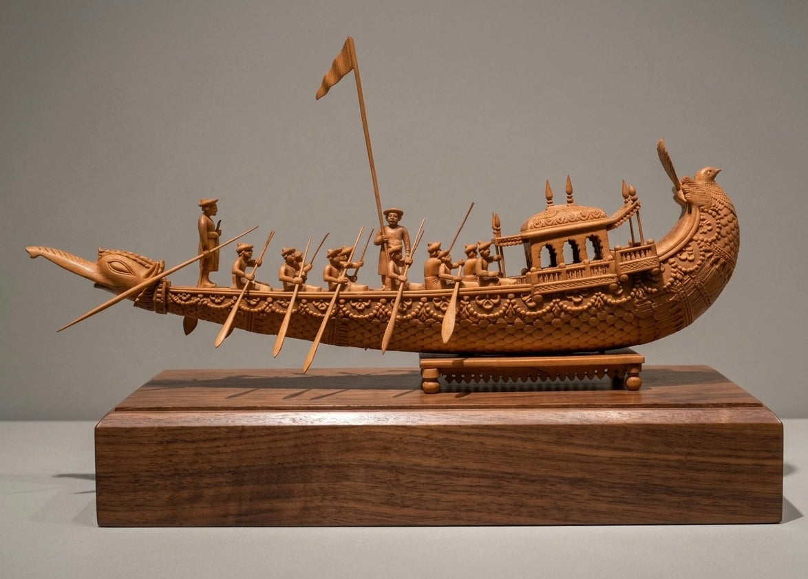 15-inch sandalwood boat carving