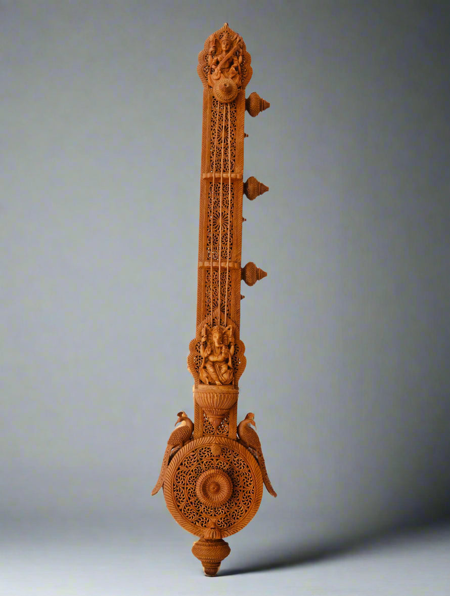 2.4 ft Sandalwood Opening Sitar or Veena Collective Art-piece