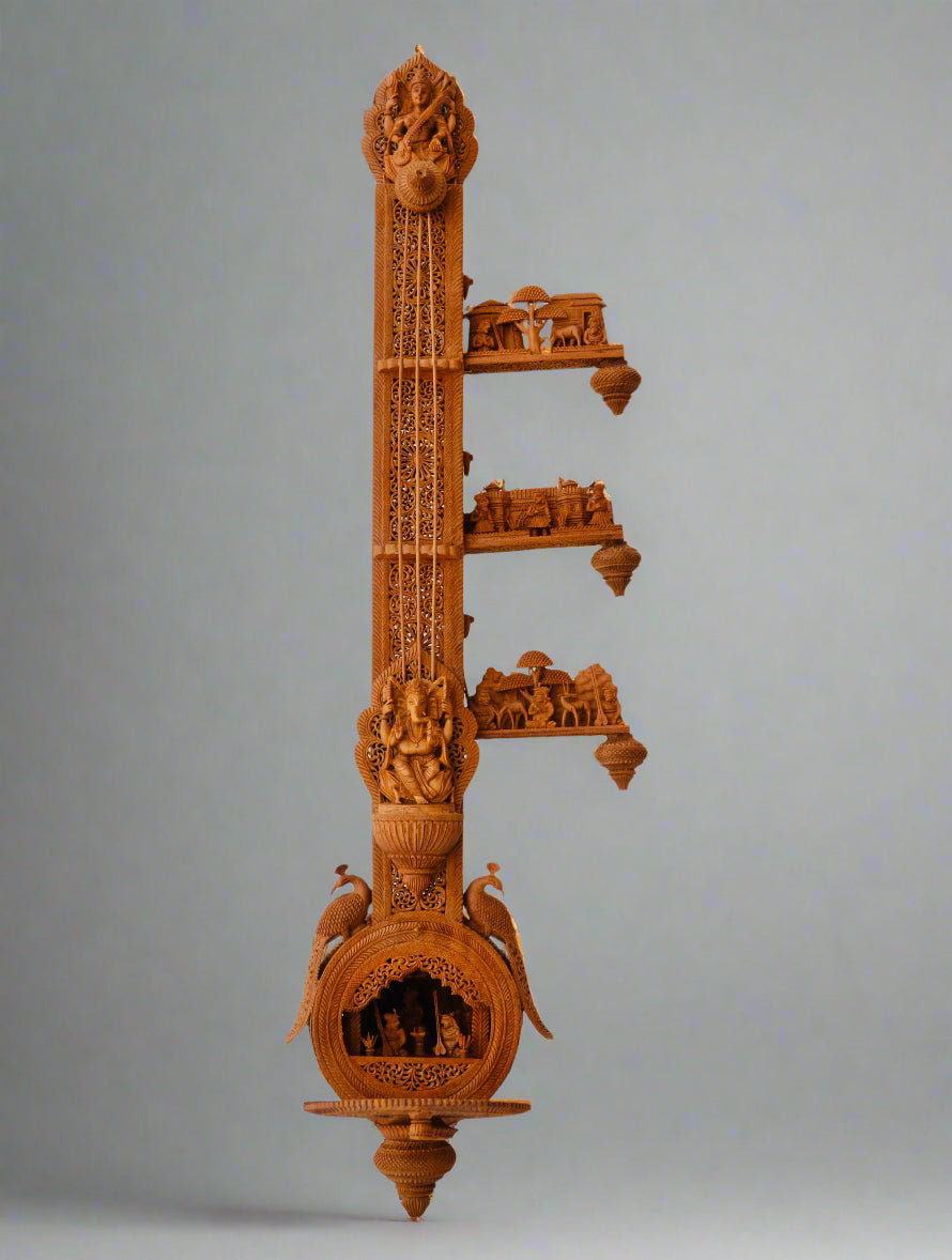2.4 ft Sandalwood Opening Sitar or Veena Collective Art-piece