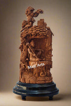 Sandalwood Shiva Resting Statue Under Tree - Malji Arts