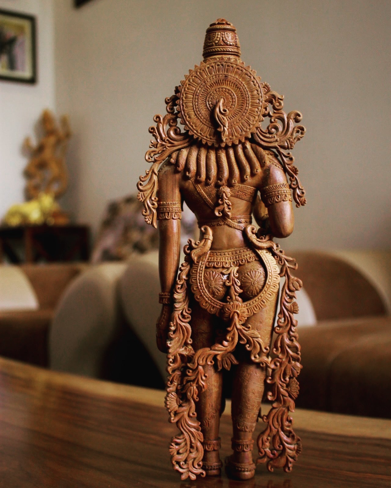 Unique Sandalwood Carved Hindu Goddess Laxmi Idol - Malji Arts
