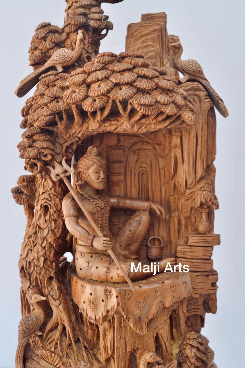 Sandalwood Shiva Resting Statue Under Tree - Malji Arts