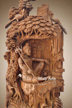 Sandalwood Shiva Resting Statue Under Tree - Malji Arts