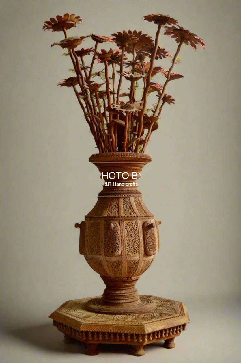 Sandalwood Fine Carved Decorative Flowerpot - Malji Arts