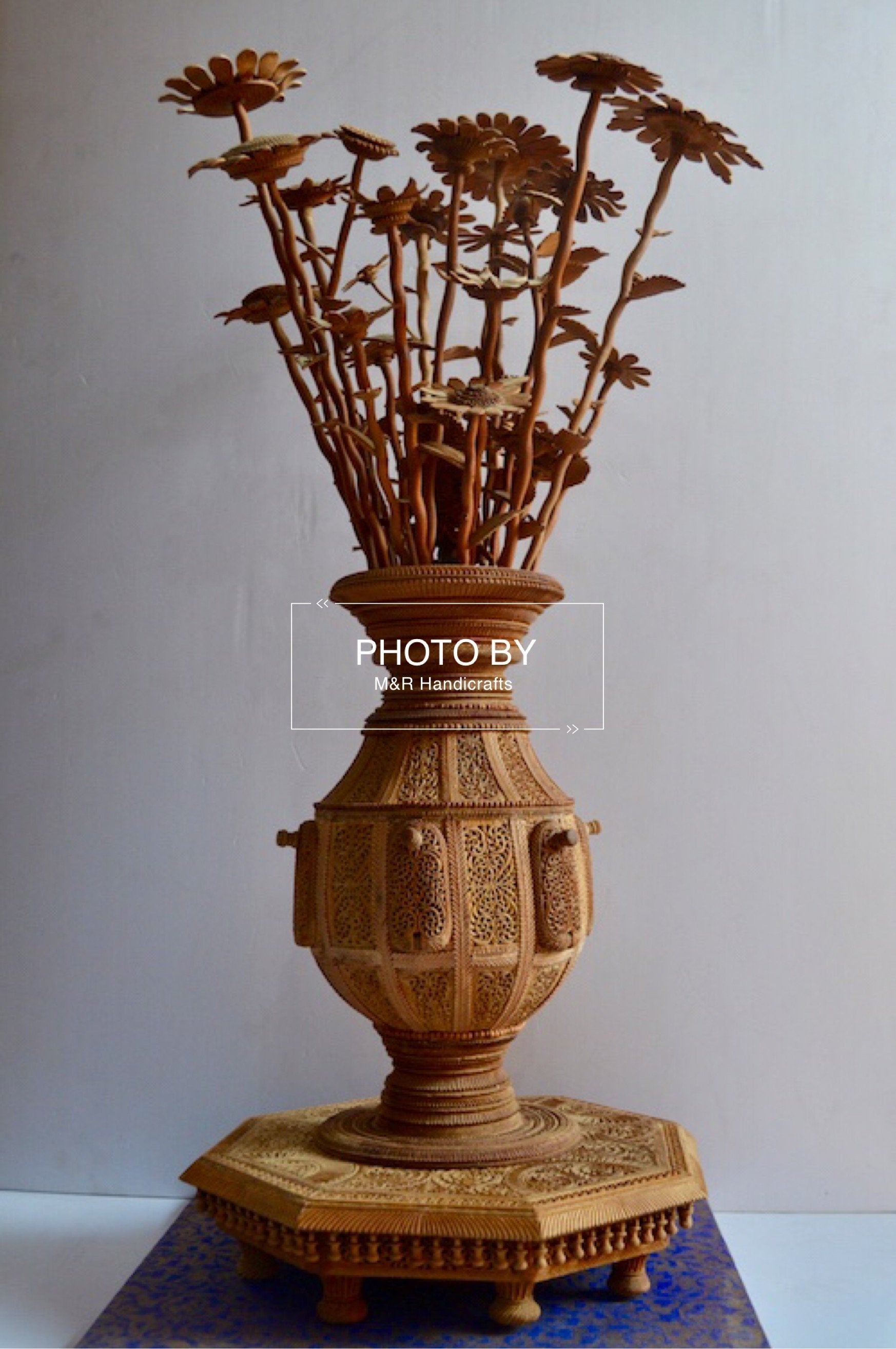 Sandalwood Fine Carved Decorative Flowerpot - Malji Arts