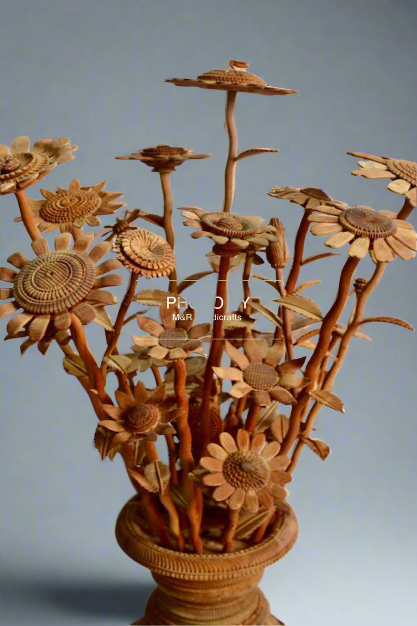 Sandalwood Fine Carved Decorative Flowerpot - Malji Arts