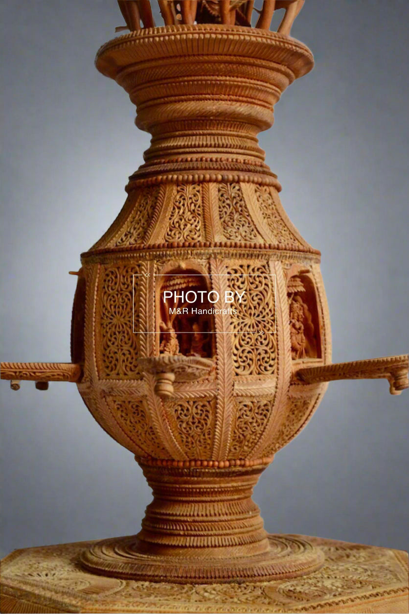 Sandalwood Fine Carved Decorative Flowerpot - Malji Arts