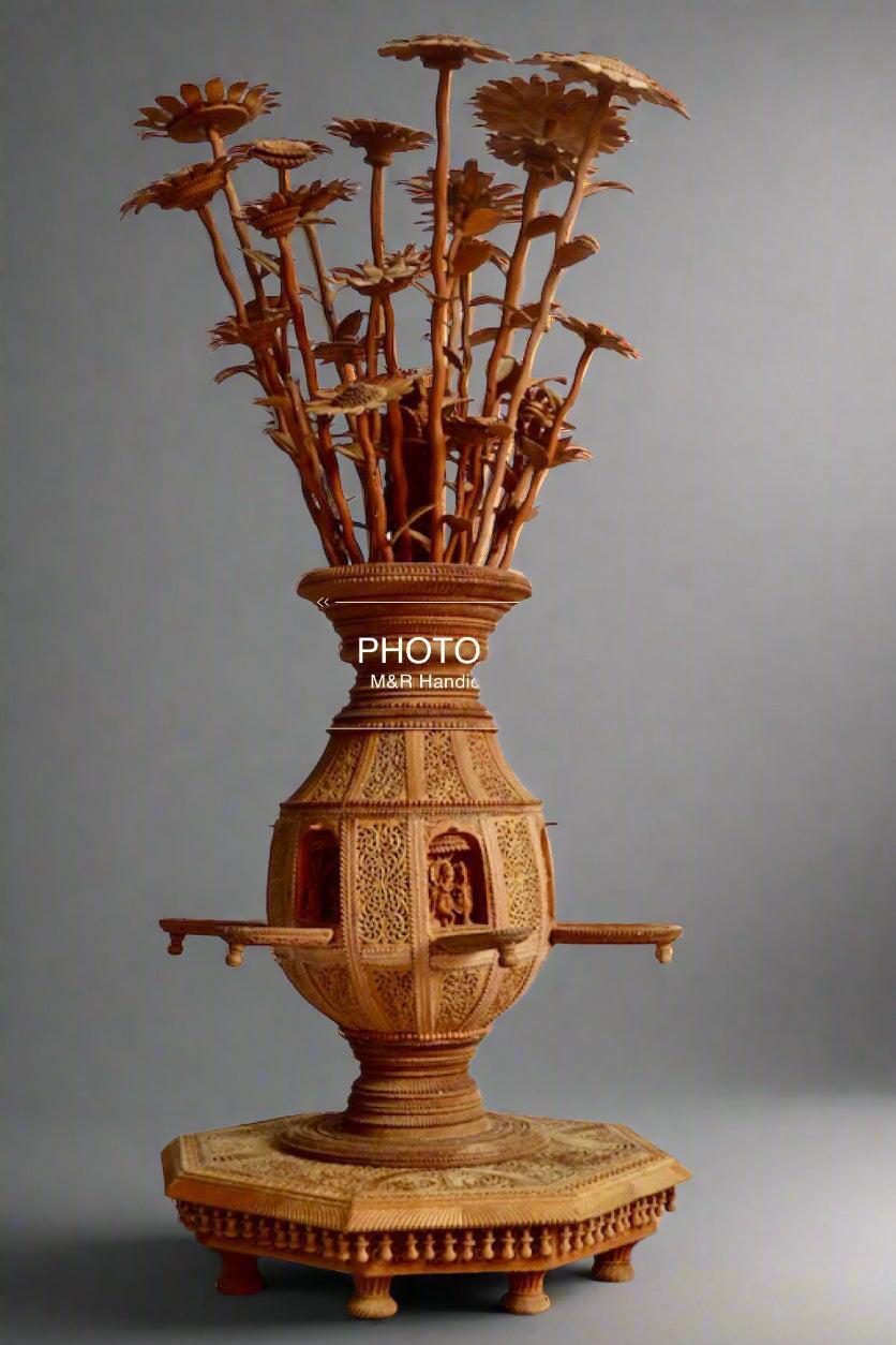 Sandalwood Fine Carved Decorative Flowerpot - Malji Arts