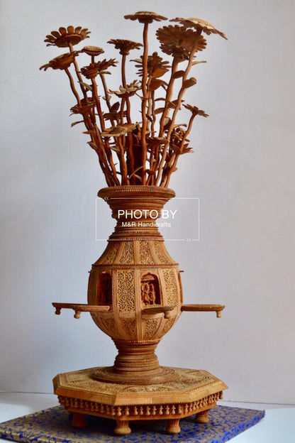 Sandalwood Fine Carved Decorative Flowerpot - Malji Arts