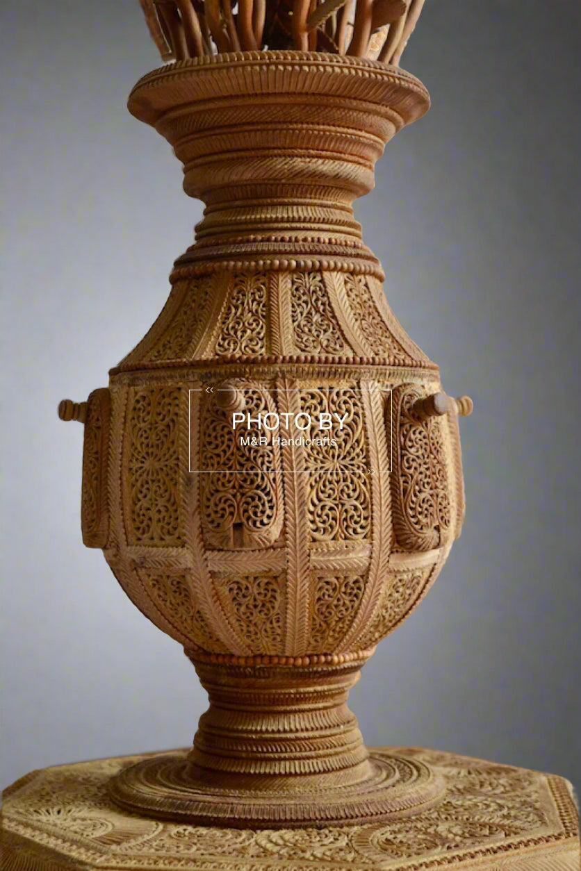 Sandalwood Fine Carved Decorative Flowerpot - Malji Arts