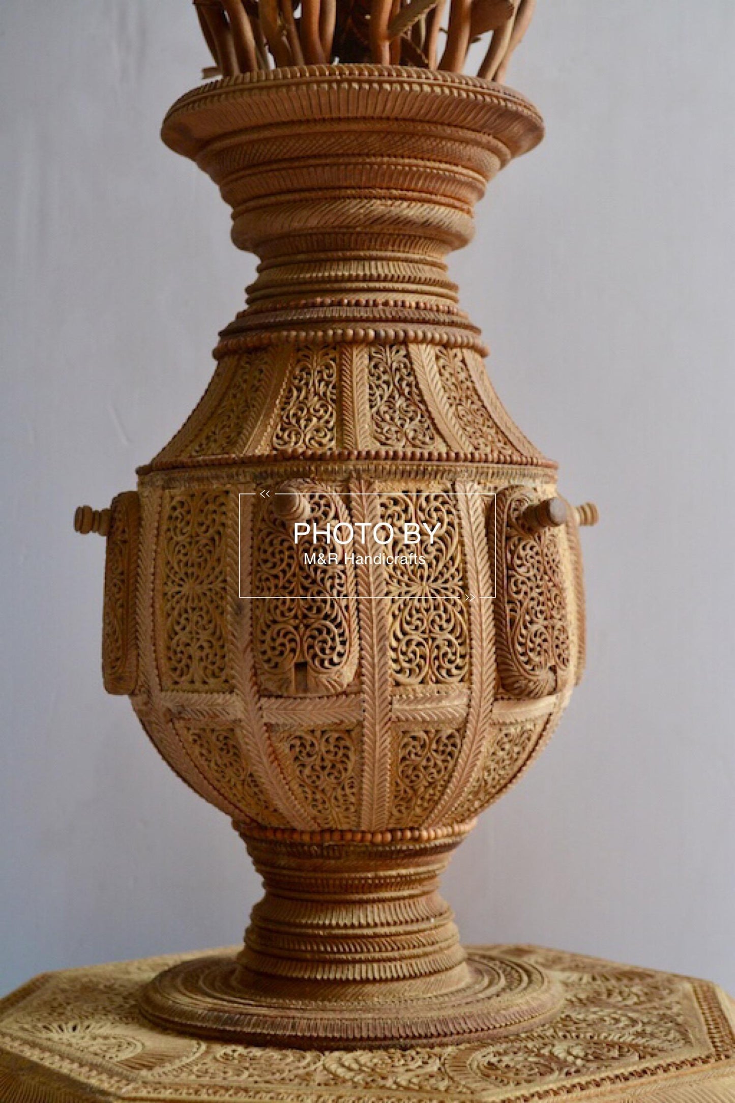 Sandalwood Fine Carved Decorative Flowerpot - Malji Arts