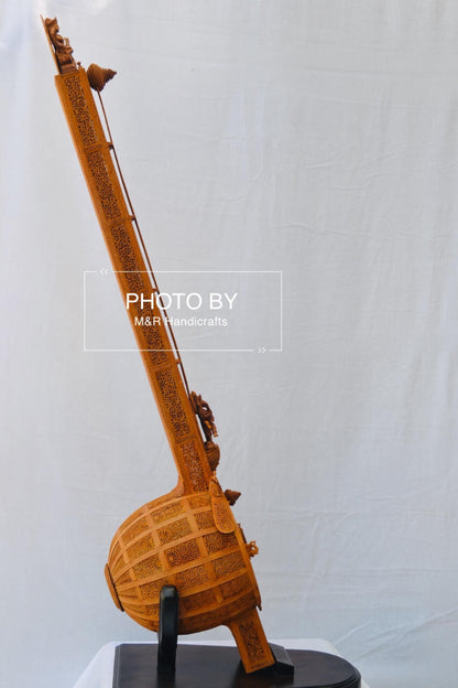 Unique 4ft Sandalwood Carved Opening Sitar or Veena Collective Art - Malji Arts