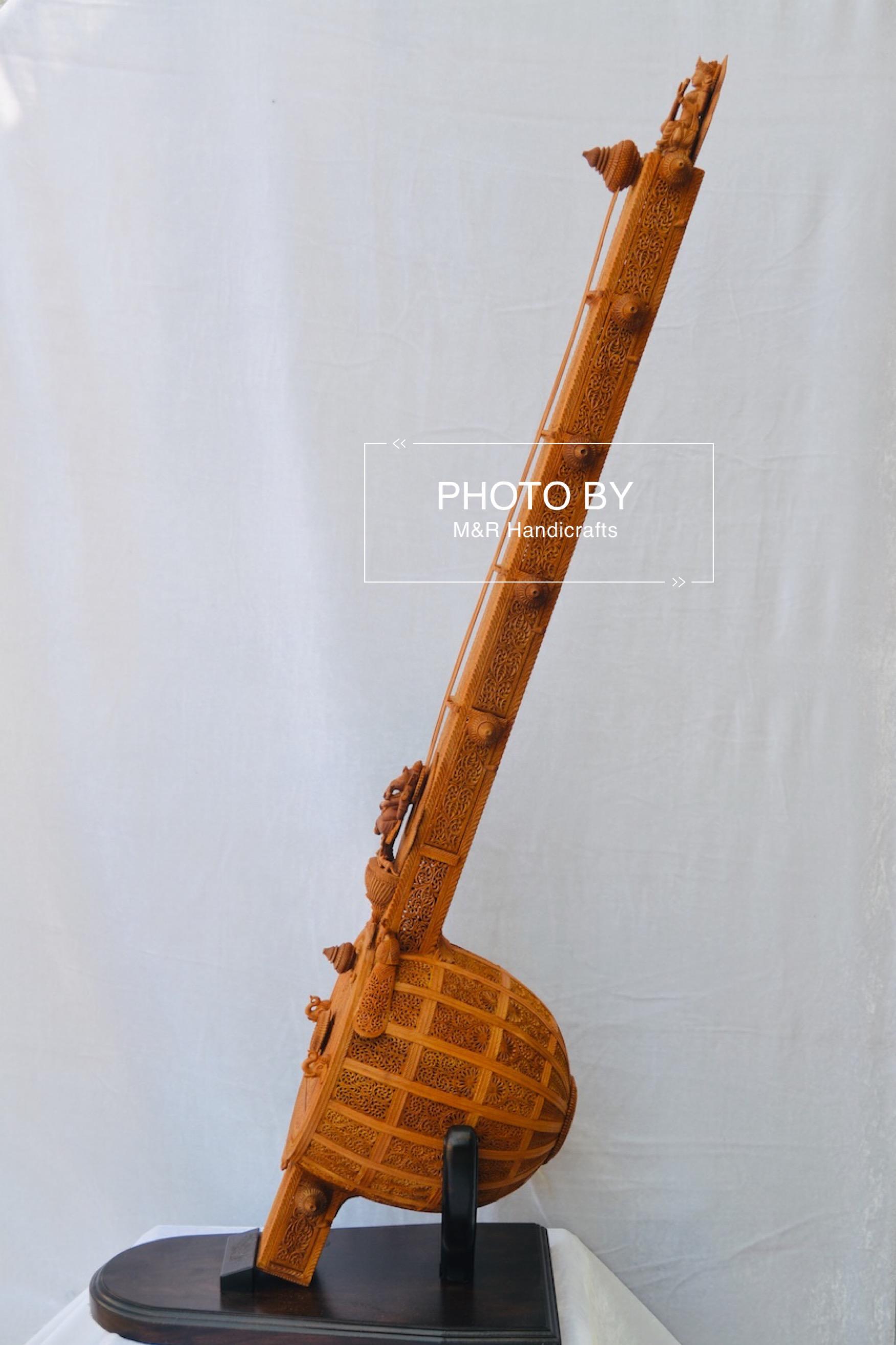 Unique 4ft Sandalwood Carved Opening Sitar or Veena Collective Art - Malji Arts