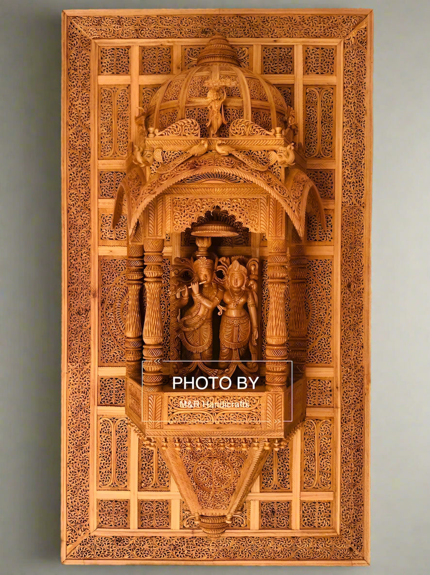 Sandalwood Fine Hand Carved Radha Krishna JHAROKHA - Malji Arts